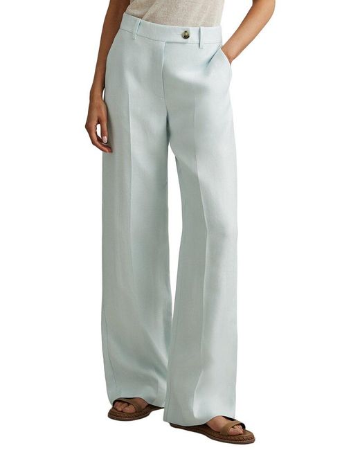 Reiss Gray Lori Wide Leg Linen-Blend Trouser