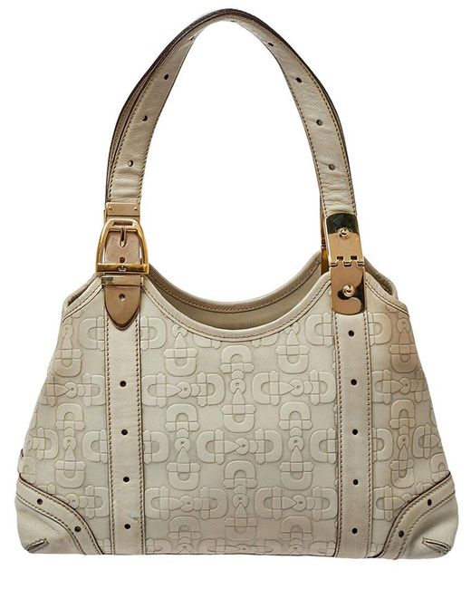 Gucci Gray Leather Horsebit Embossed Tote (Authentic Pre-Owned)