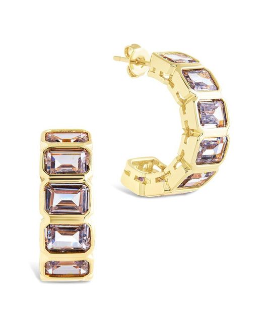 Sterling Forever Metallic Cz Nyssa Bezel Station Hoop Earrings