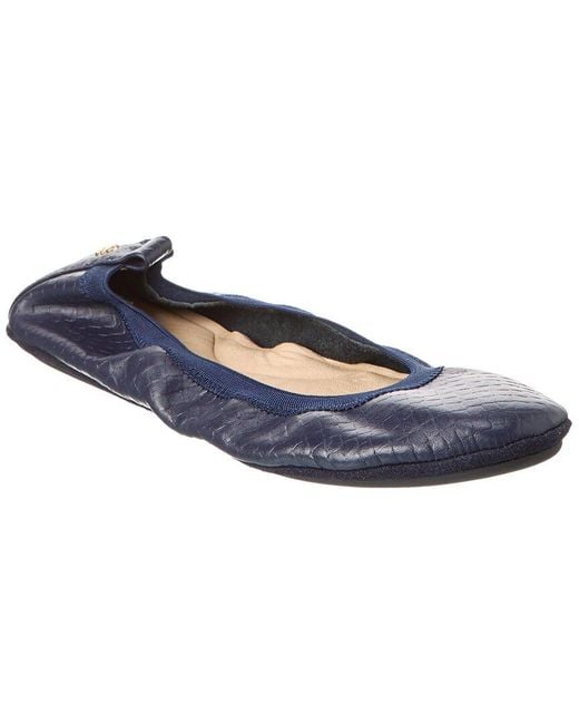 Yosi Samra Blue Samara Leather Foldable Ballet Flat