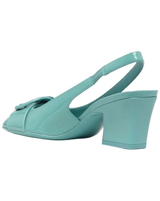 Ferragamo Green Buckle Leather Slingback Pump