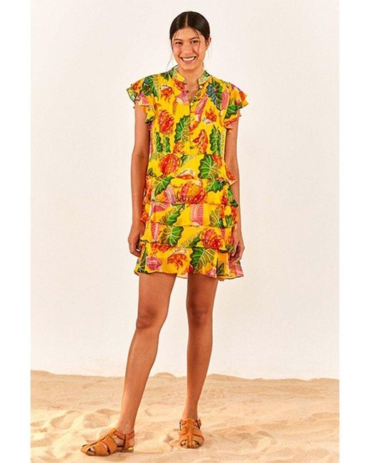 Farm Rio Orange Beaks & Bananas Mini Dress