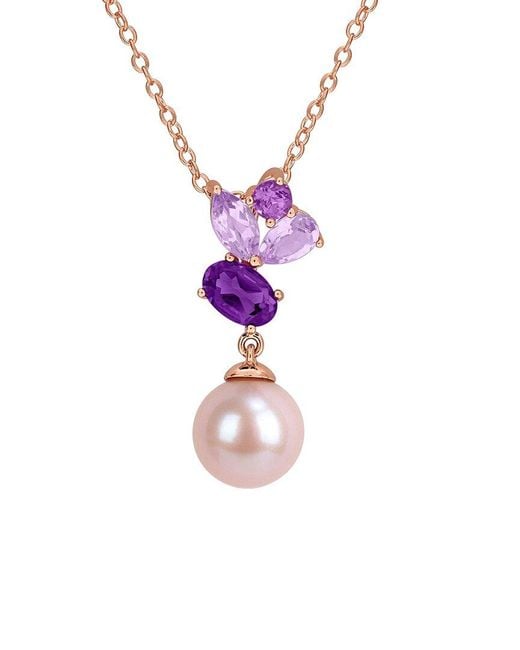 Rina Limor Purple Rose-Plated 1.02 Ct. Tw. Gemstone & 8-8.5Mm Pearl Pendant