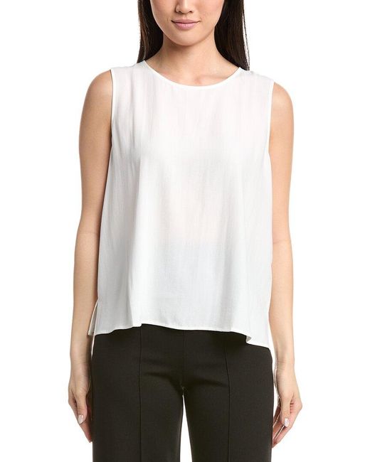 Eileen Fisher White Round Neck Silk Shell