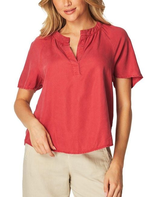 Bella Dahl Red Flowy Short Sleeve Pullover