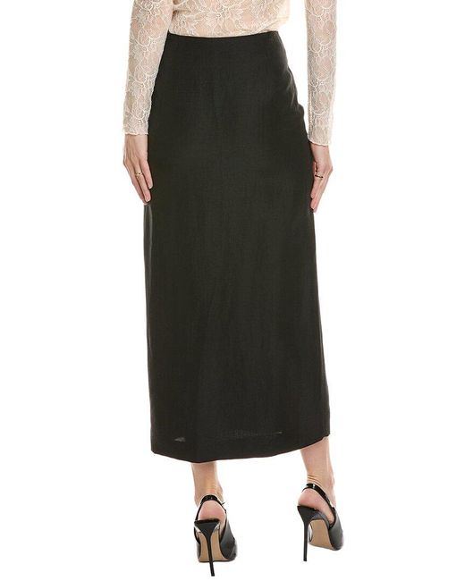 Sandro Black Linen-Blend Midi Skirt