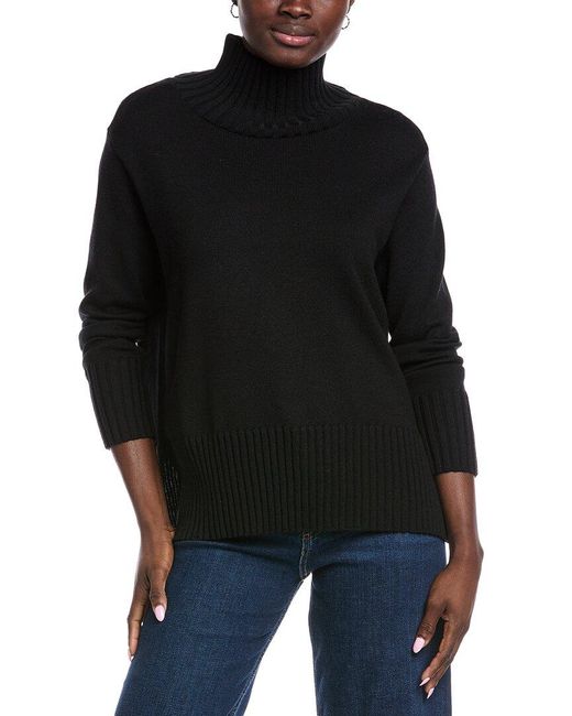 Eileen Fisher Black Petite Turtleneck Wool Pullover