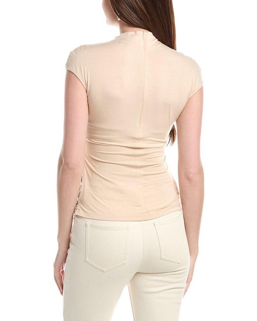 Gracia White Lace Overlayed Cap Sleeve Mock Neck Top