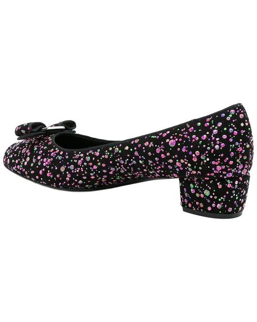 Ferragamo Black Vara Sequin Leather Pump