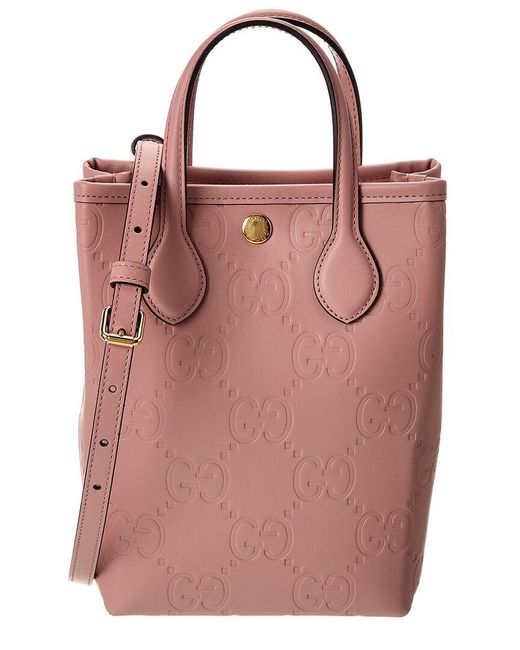 Gucci Pink Gg Super Mini Leather Tote