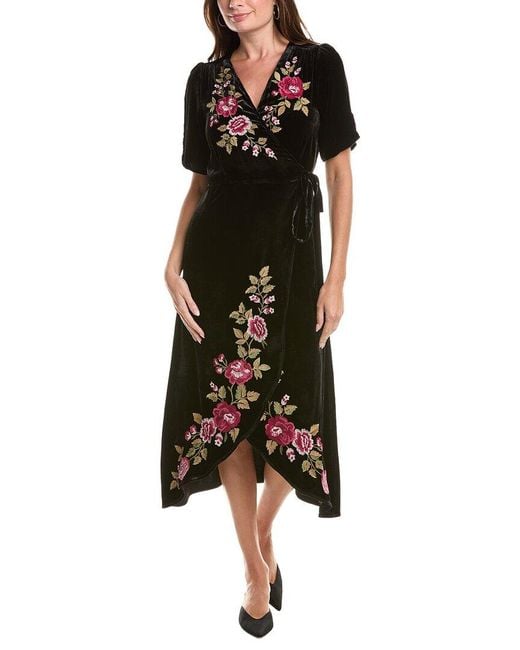Johnny Was Black Mehdi Velvet Silk-Blend Wrap Dress