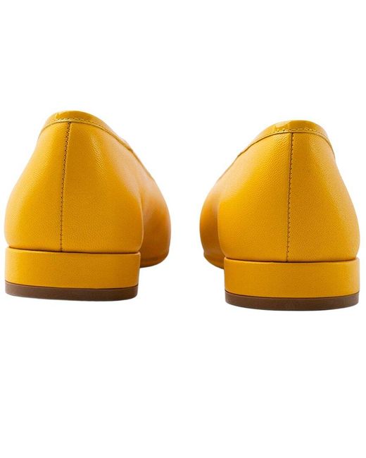 Ferragamo Yellow Logo Leather Ballet Flat