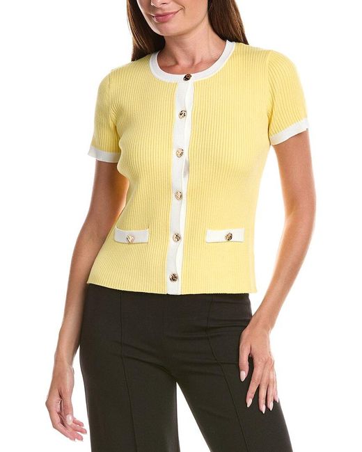 Tahari Yellow Striped Button Cardigan
