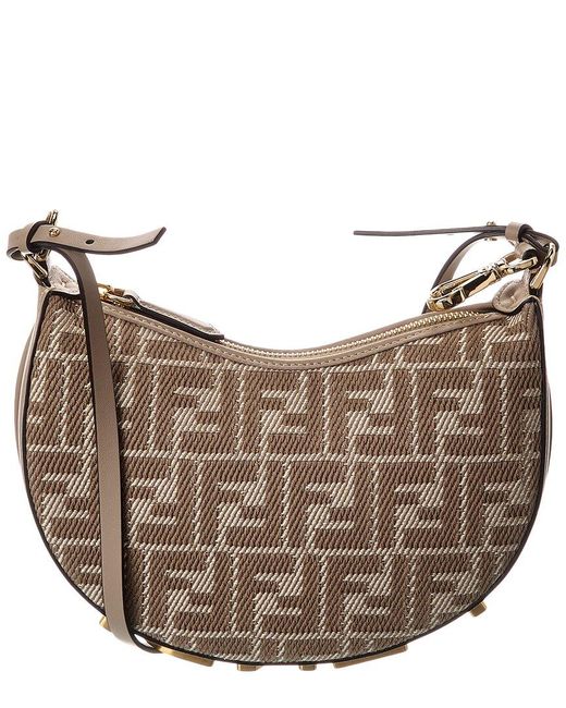 Fendi Brown Graphy Mini Ff Jacquard & Leather Hobo Bag