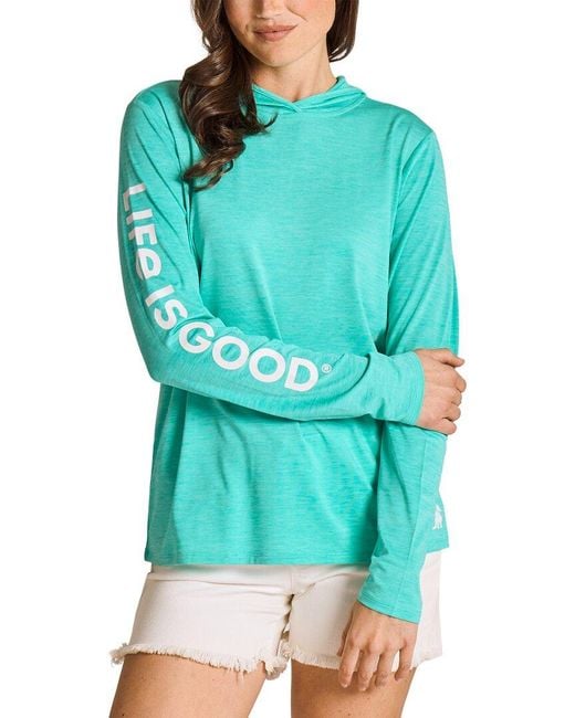 Life Is Good. Blue Long Sleeve Hooded Sun Crusher Shirt