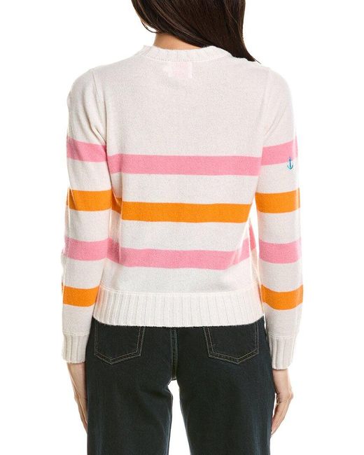 Brodie Cashmere White Beach Embroidery Crewneck Cashmere Sweater