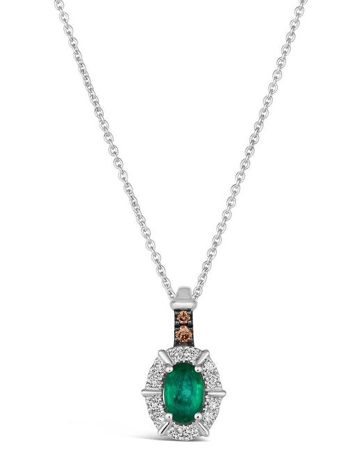 Le Vian Metallic Le Vian 14K 0.46 Ct. Tw. Diamond & Emerald Pendant Necklace