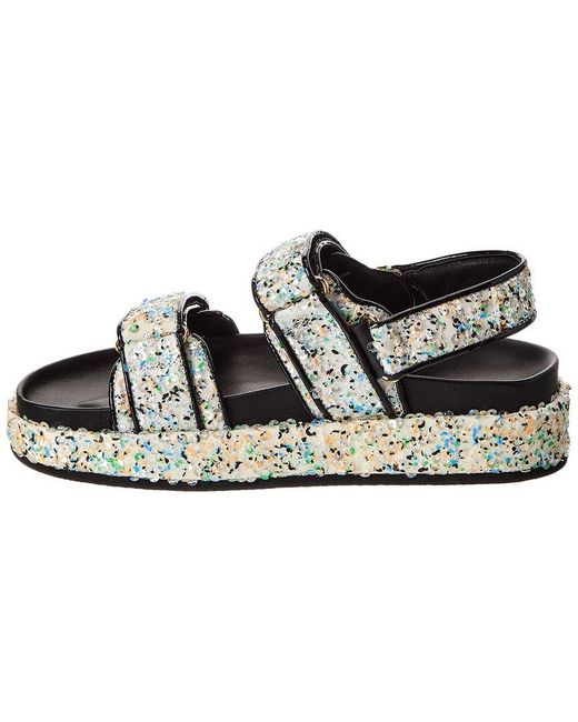 Tory Burch Black Kira Glitter Canvas & Leather Sport Sandal