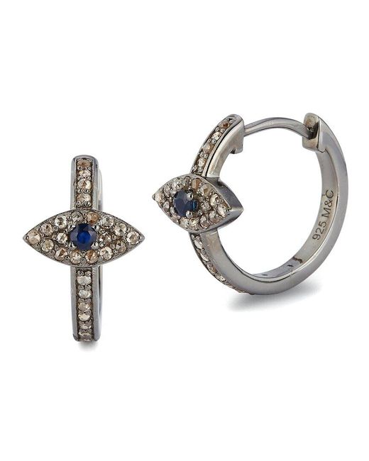 Banji Jewelry Metallic Silver 0.58 Ct. Tw. Diamond & Sapphires Evil Eye Huggie Earrings