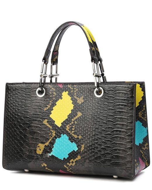 Tiffany & Fred Paris Black Snake-embossed Leather Top Handle Tote