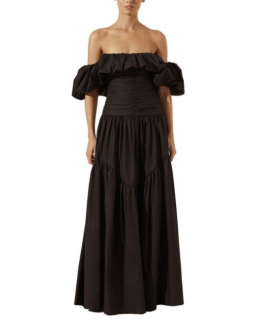 Shona Joy Black Maiori Off Shoulder Ruched Bodice Maxi Dress