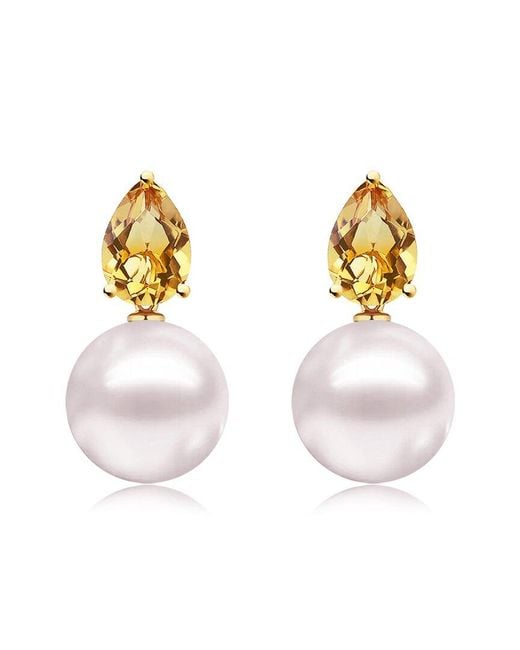 Kai Fine Jewelry Metallic 14K 0.70 Ct. Tw. Citrine & 8-9Mm Pearl Drop Earrings