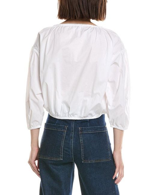 Cece White Dropped Shoulder Bubble Blouse