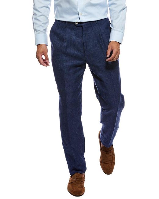 Brunello Cucinelli Blue Linen & Wool-Blend Trouser for men