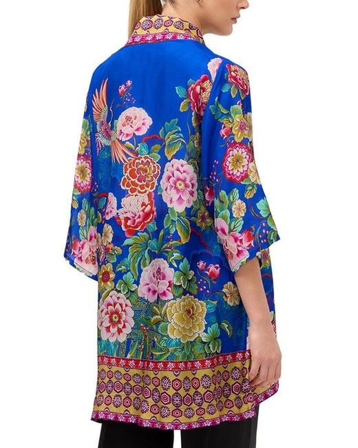 Johnny Was Blue Anthurium Silk Kimono