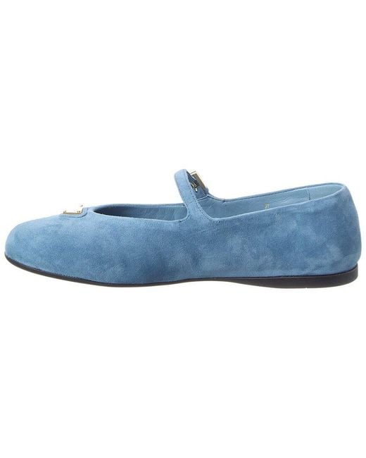 Prada Blue Triangle Logo Suede Ballerina Flat