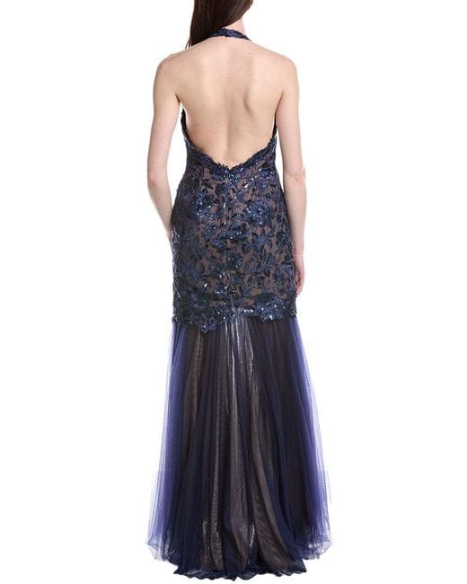 Tadashi Shoji Blue Embellished Sleeveless Maxi Dress