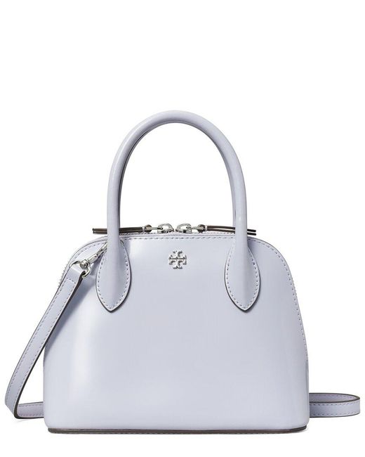 Tory Burch White Emerson Patent Mini Leather Dome Satchel
