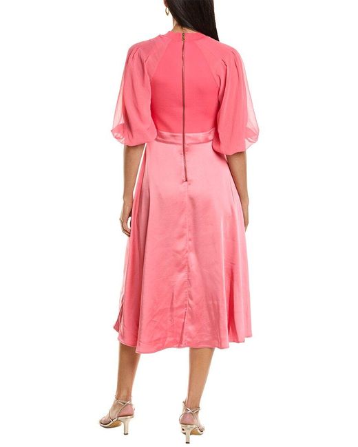 Ted Baker Pink Puff Sleeve Fitted Bodice Midi Dress