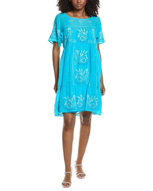 Johnny Was Blue Raglan Tiered Dress