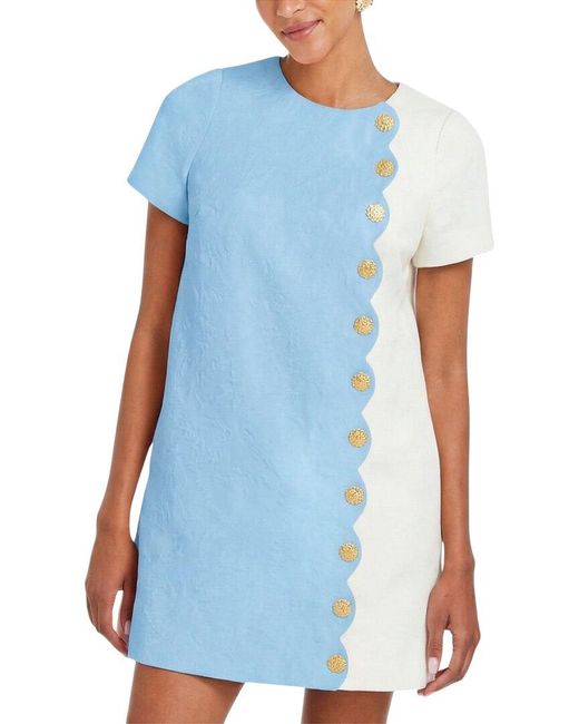 mestiza Blue Etta Sleeved Shift Mini Dress