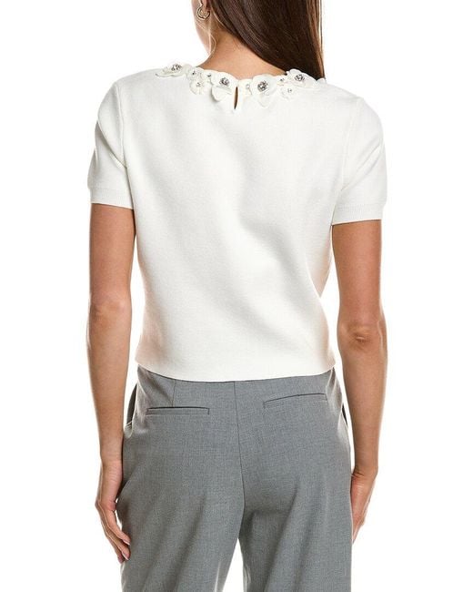 Endless Rose White Floral Detail Short Sleeve Sweater