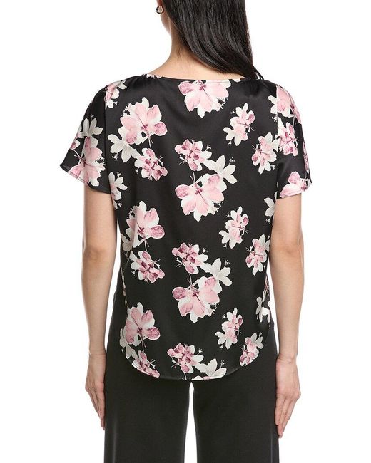 Anne Klein Black Printed Flat Satin Top