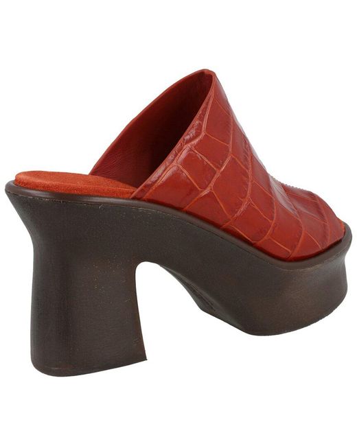 Ferragamo Red Samanta Croc-Embossed Leather Platform Mules