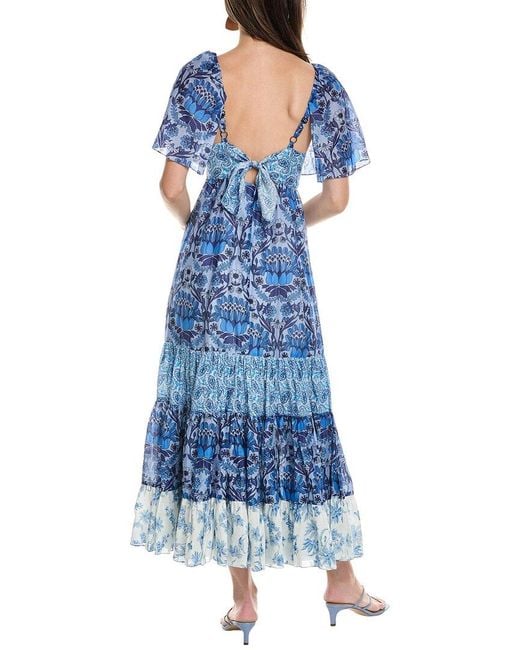 Sandro Blue Linen-Blend Maxi Dress