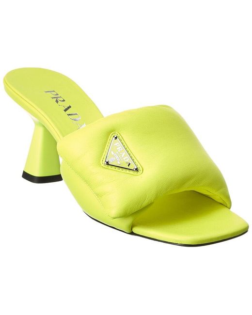 Prada Yellow Logo Padded Leather Sandal