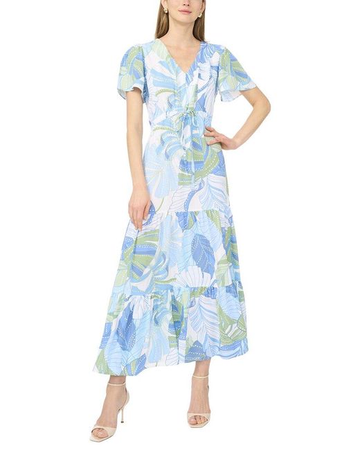 Vince Camuto Blue Cap Sleeve Tiered Maxi Dress