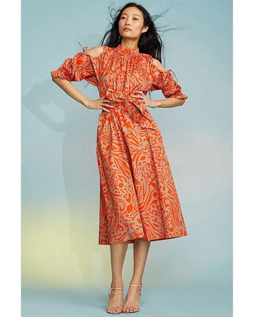 Cynthia Rowley Orange Cold; Shoulder Printed Dress