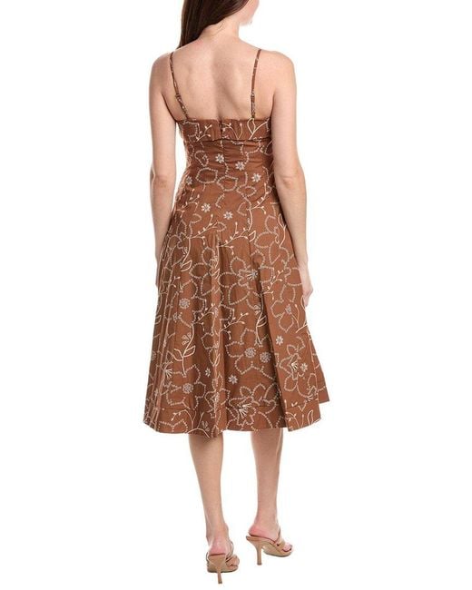 Sam Edelman Brown Puff Embroidery Midi Dress