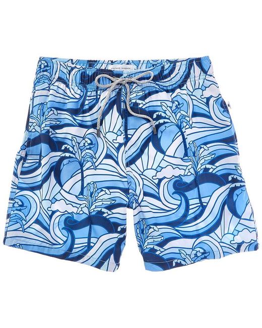Vintage Summer Blue Printed Swim Short for men