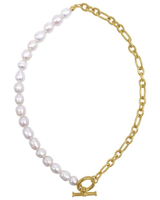 Adornia Metallic 14k Plated 10mm Pearl Half & Half Necklace