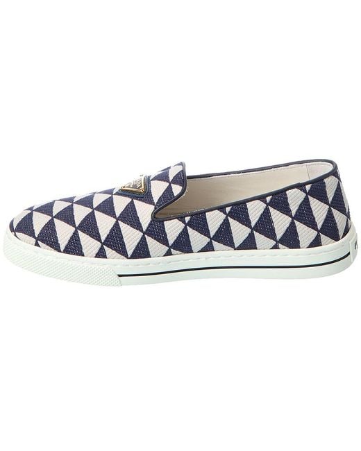 Prada Blue Logo Jacquard & Leather Slip-On Sneaker