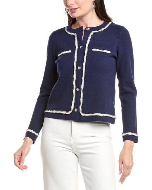 Tahari Blue Boxy Button-Down Jacket