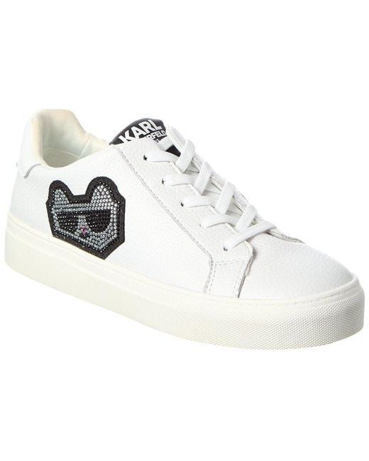 Karl Lagerfeld White Chivon Leather Sneaker