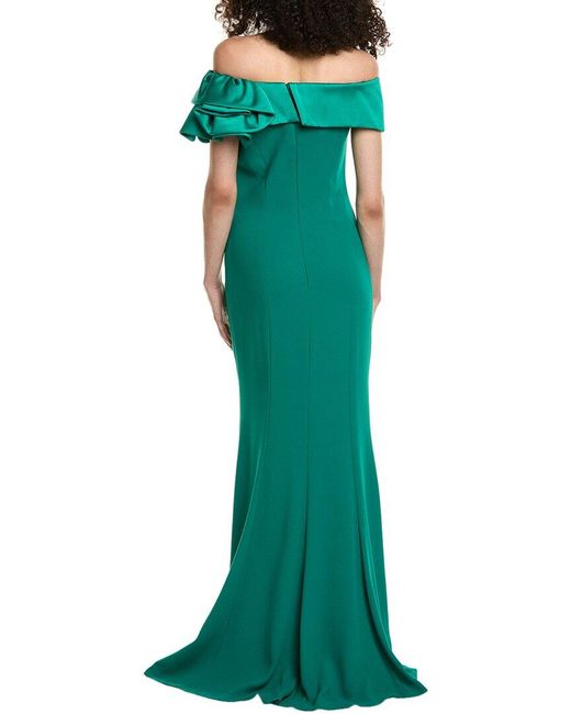 Teri Jon Green Off-The-Shoulder Gown