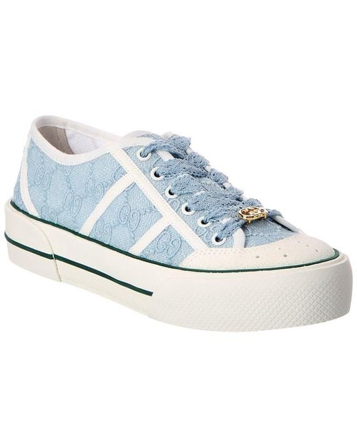 Gucci Blue Gg Logo Lace & Suede Sneaker